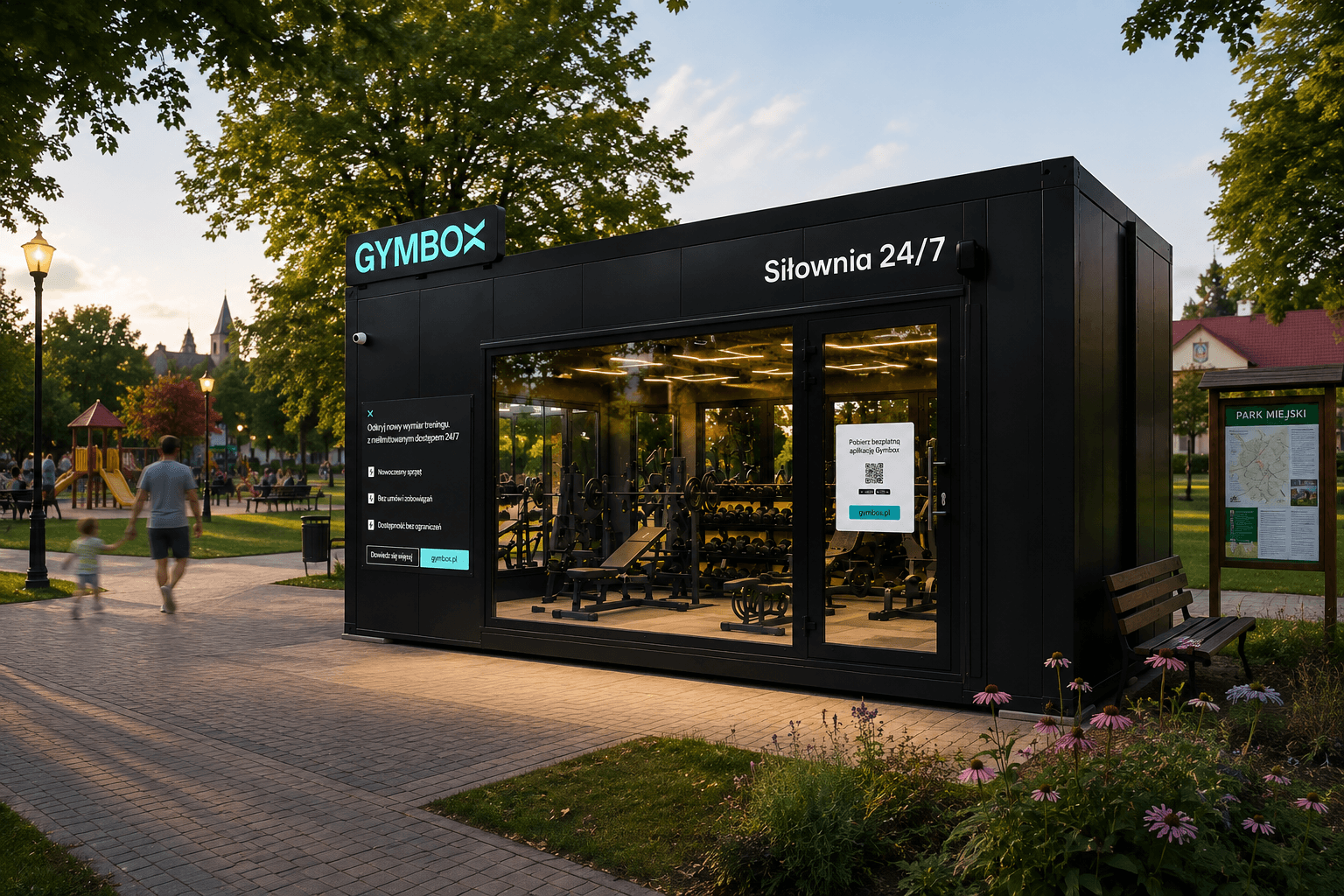 GymBox w mniejszym mieście przy parku miejskim