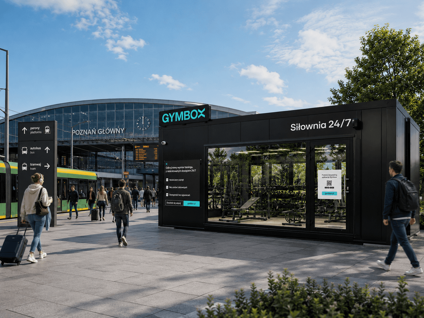 GymBox przy miejscu tranzytowym i węźle komunikacyjnym